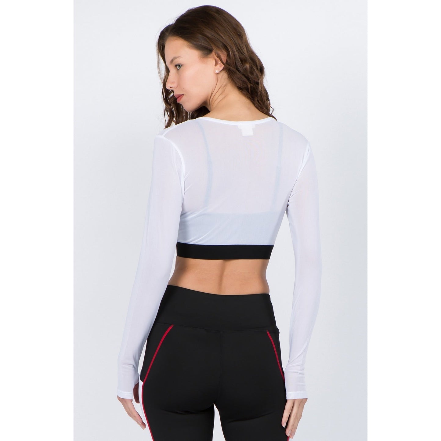 Women's Long Sleeve Wrap Mesh Crop Top TP2099 by Yelete
